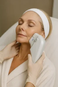 Woman receiving HIFU non surgical facelift treatment King's Lynn
