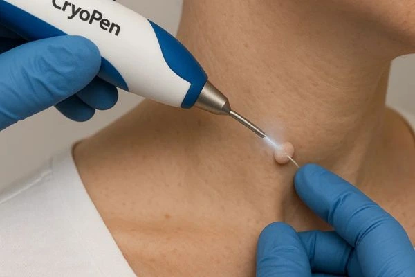 Person receiving cryotherapy King's Lynn for skin tag removal