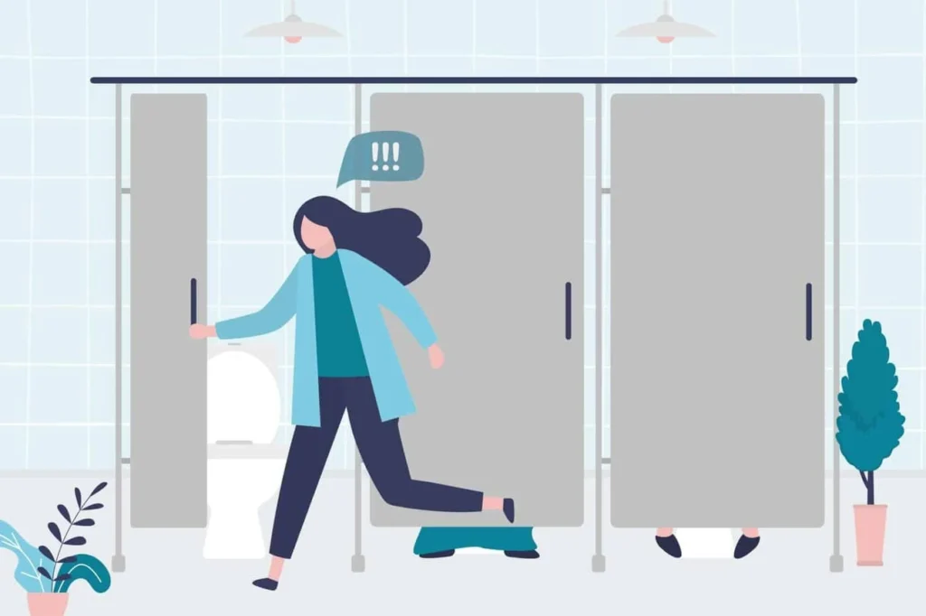 graphic of Urine incontinence King's Lynn woman running to the toilet.