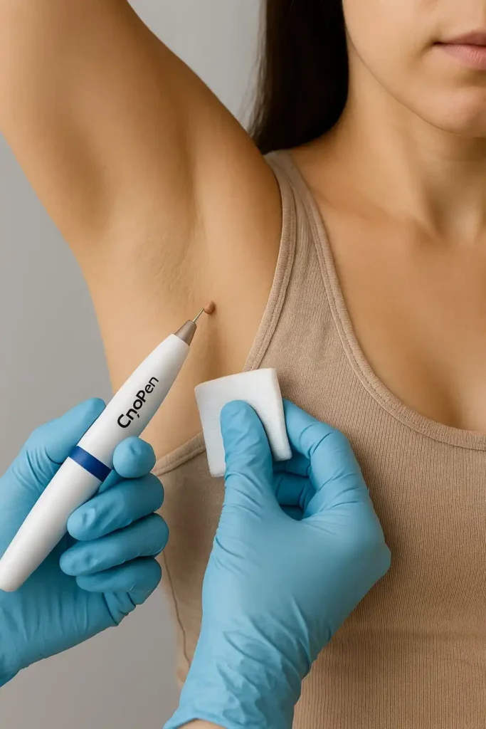 woman having cryopen to remove underarm skin tags King's Lynn